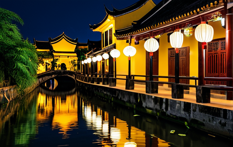 **

**Prompt:** A tranquil scene of Hội An Ancient Town at night. Lanterns cast warm, inviting light on the historic architecture. Reflections shimmer in the still water of the canal. Focus on the cultural heritage and the safe, family-friendly atmosphere. Includes "safe for work," "appropriate content," "fully clothed," "modest," and "professional photography."

**